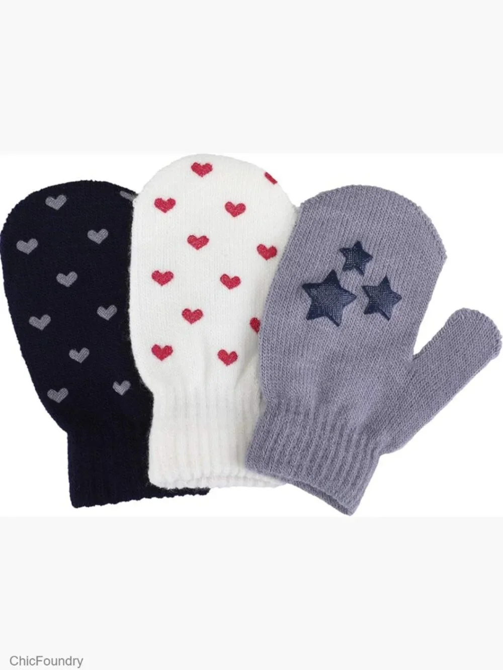3 Pairs Toddler Magic Stretch Mittens Soft Knit Winter Gloves